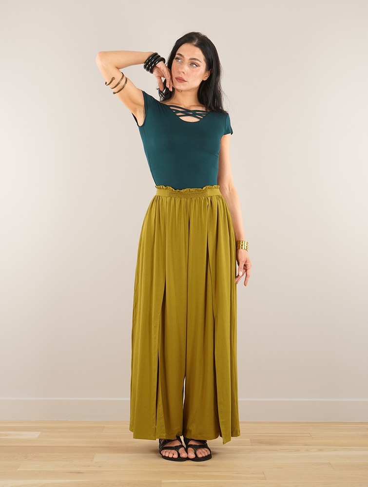 Toonzshop Félise Split Loose Pants Naisten Housut Goldengreen | 4973OZAYN