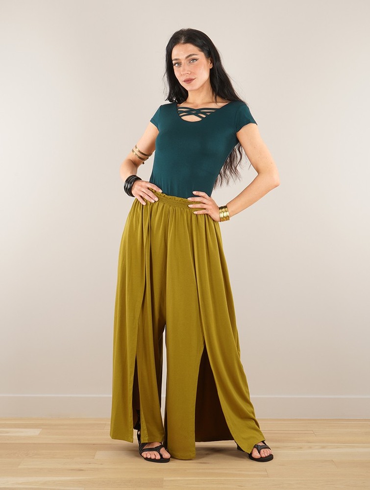 Toonzshop Félise Split Loose Pants Naisten Housut Goldengreen | 4973OZAYN