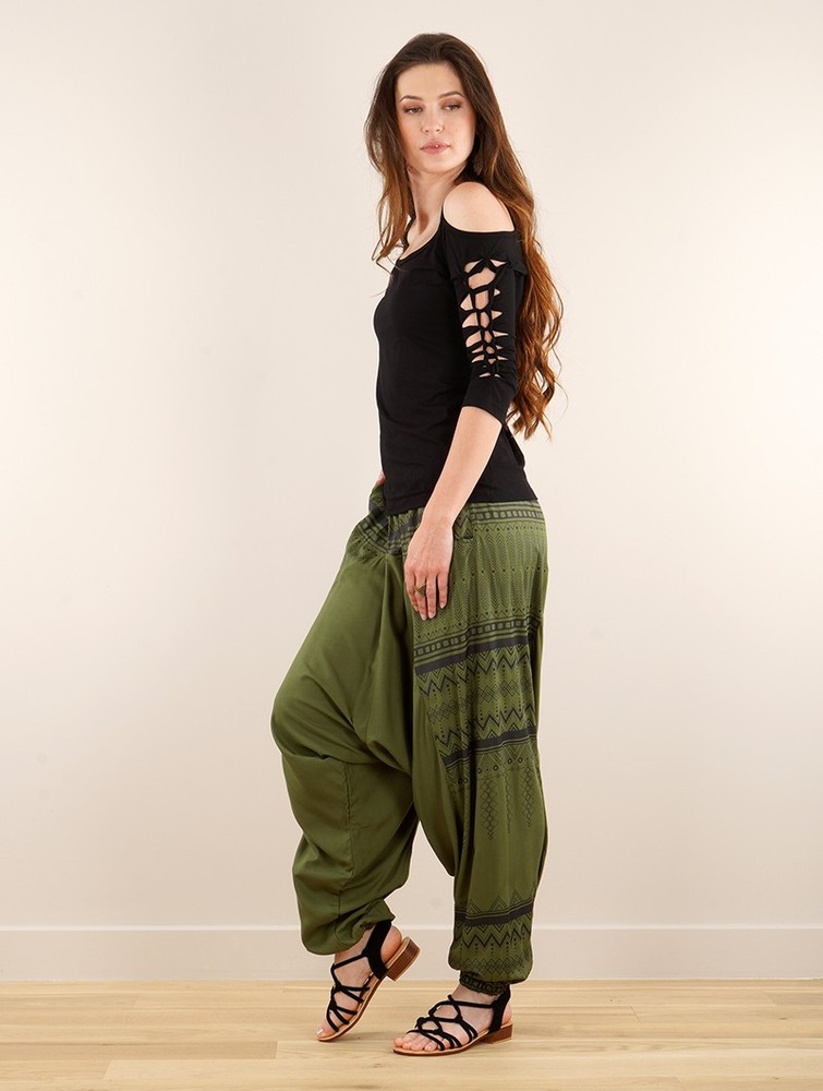 Toonzshop Ginie Aztec Light Harem Pants Naisten Housut Khaki Mustat | 8072EHCLO