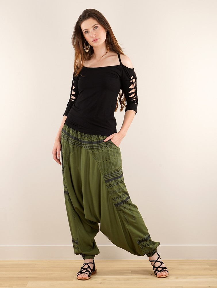 Toonzshop Ginie Aztec Light Harem Pants Naisten Housut Khaki Mustat | 8072EHCLO