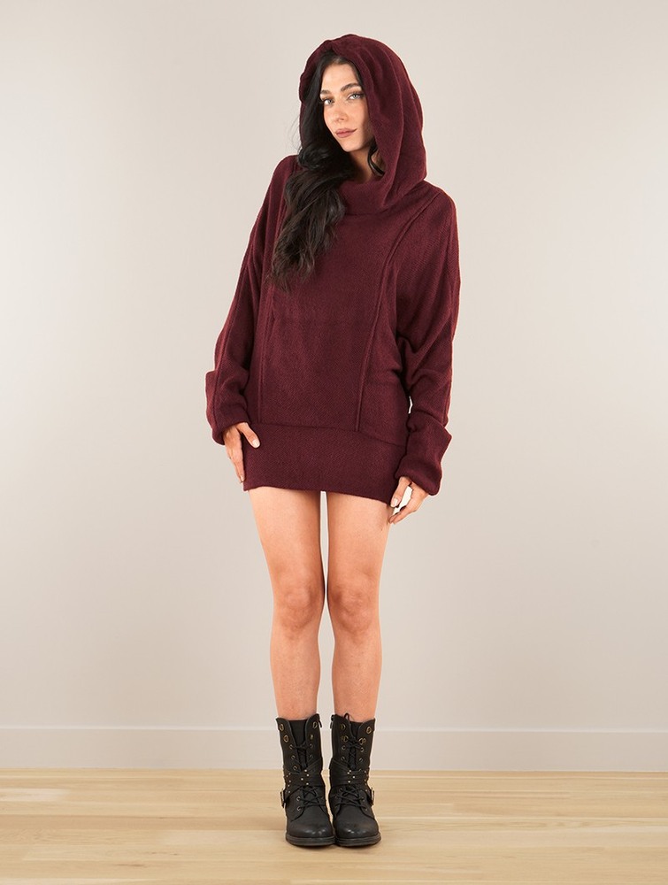 Toonzshop Helixx Retractable Hooded Long Sweater Naisten Villapaita Wine | 4398ZJFUR