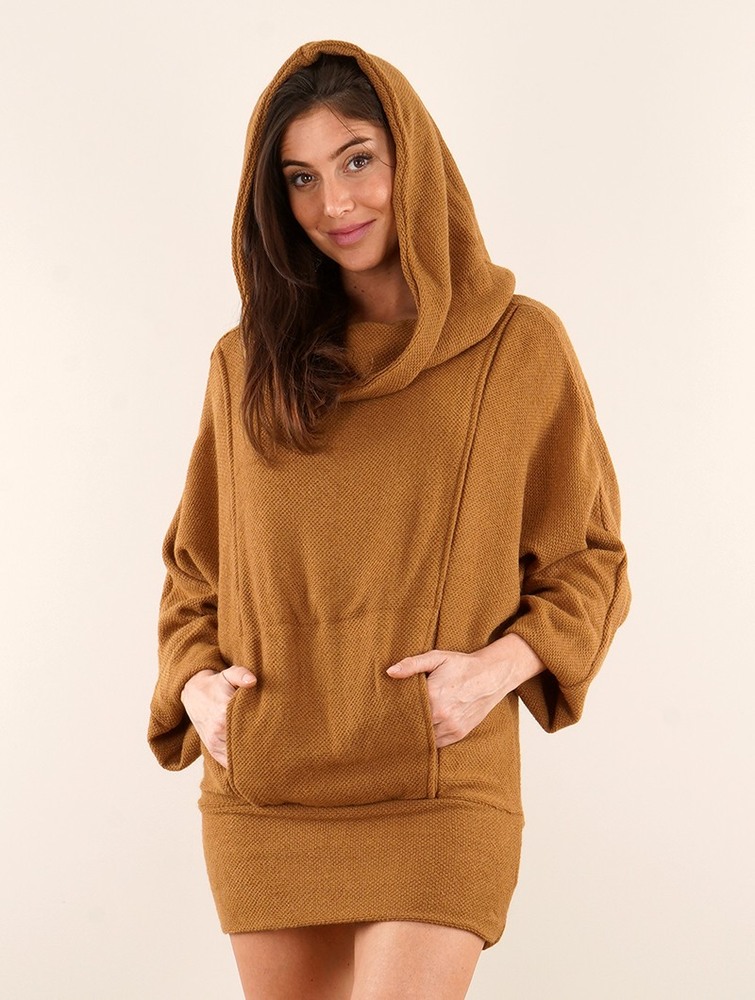 Toonzshop Helixx Retractable Hooded Long Sweater Naisten Villapaita Rusty | 7291EOCYK