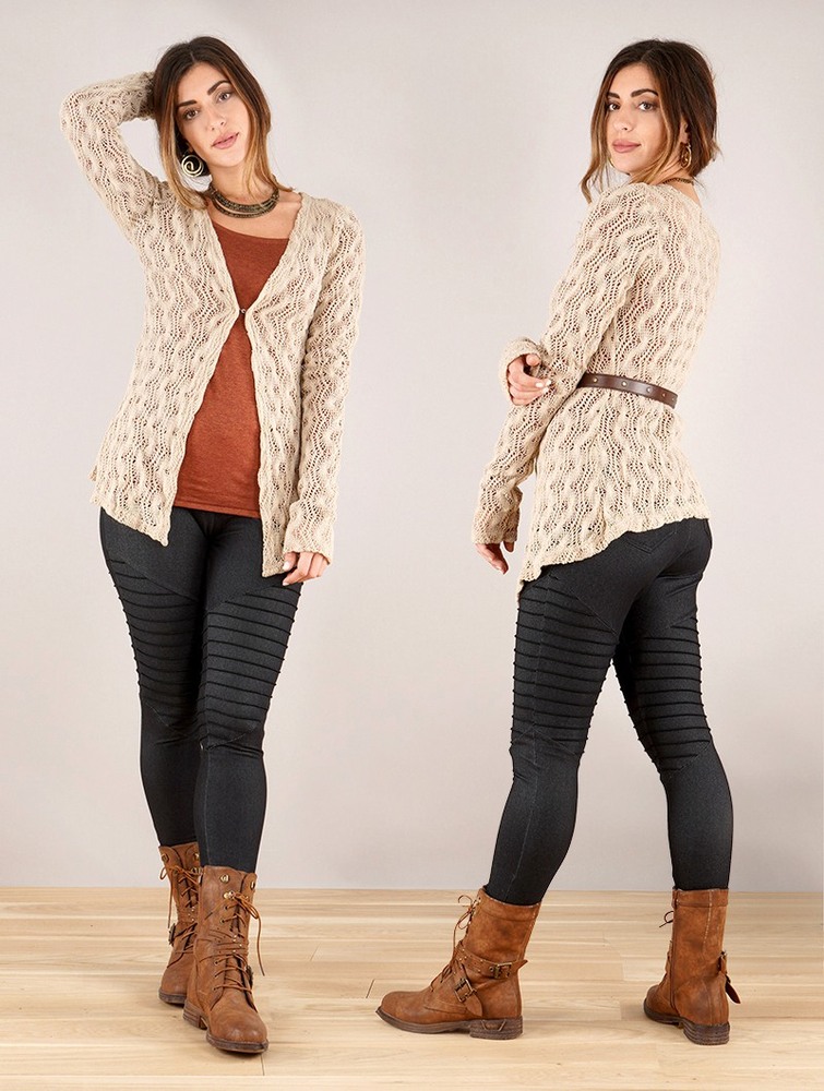 Toonzshop Idrïss Crochet Cardigan Naisten Neuletakki Beige | 4029NWASJ