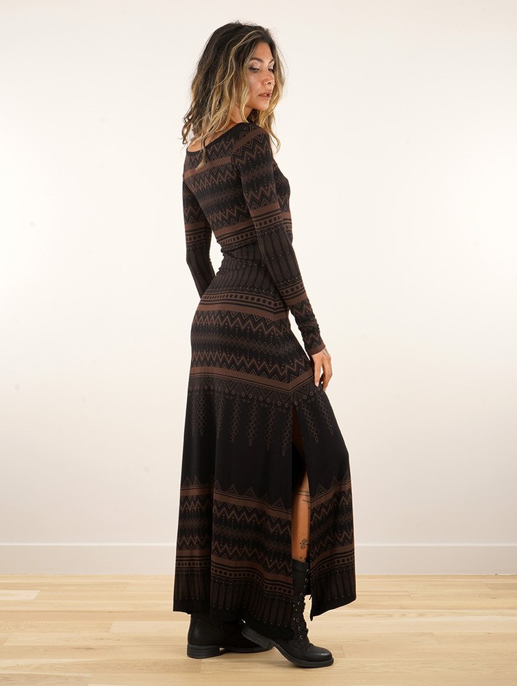 Toonzshop Inanna Aztec Pinted Long Sleeve Long Dress Dress Naisten Mekko Mustat | 4018WYFOS