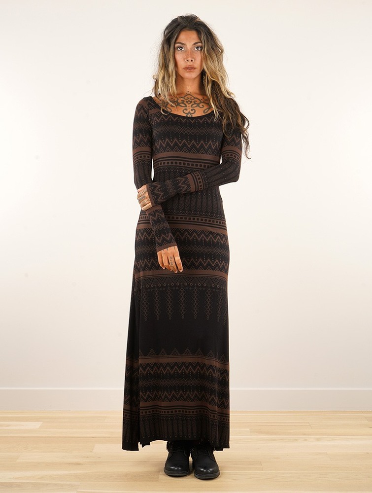 Toonzshop Inanna Aztec Pinted Long Sleeve Long Dress Dress Naisten Mekko Mustat | 4018WYFOS