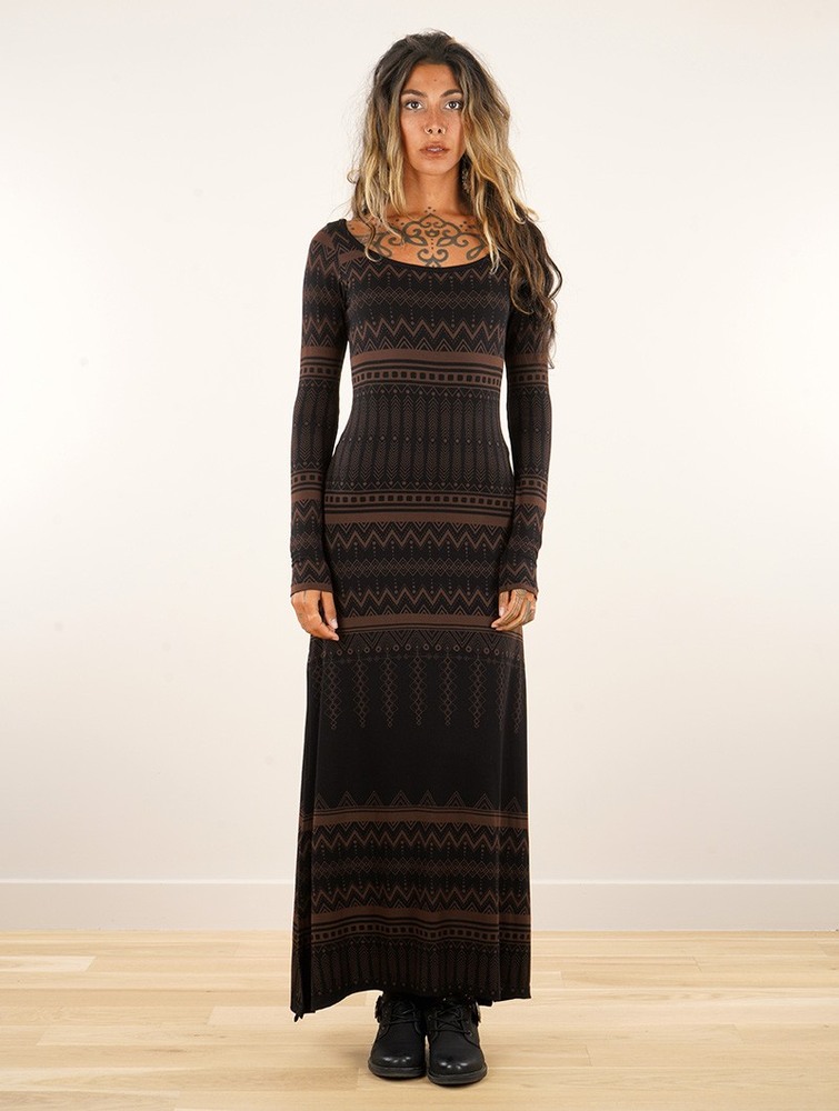 Toonzshop Inanna Aztec Pinted Long Sleeve Long Dress Dress Naisten Mekko Mustat | 4018WYFOS