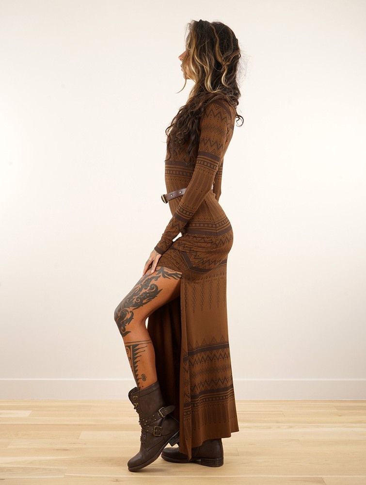 Toonzshop Inanna Aztec Pinted Long Sleeve Long Dress Dress Naisten Mekko Goldenbrown | 3082FGZBV