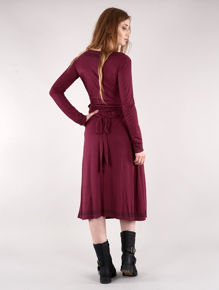 Toonzshop Irwaen Indie 2in1 Cardigan/Long Sleeve Midi Dress Naisten Mekko Wine | 9207LZFTG