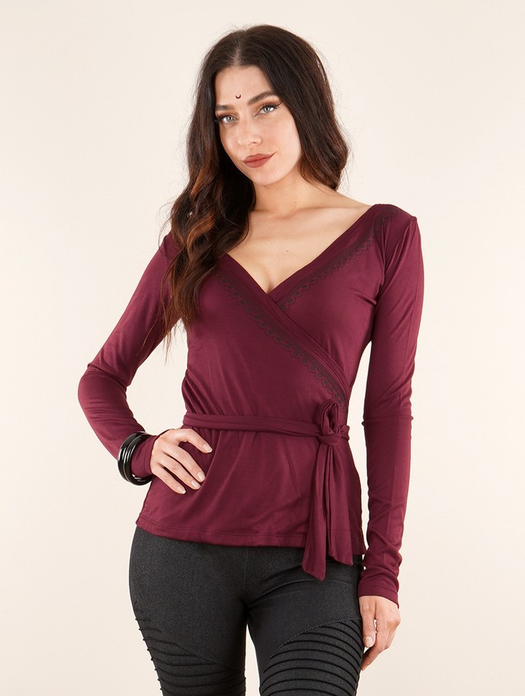 Toonzshop Irwaen Indie Long Sleeve Top Naisten Topit Wine | 6245GOJIP