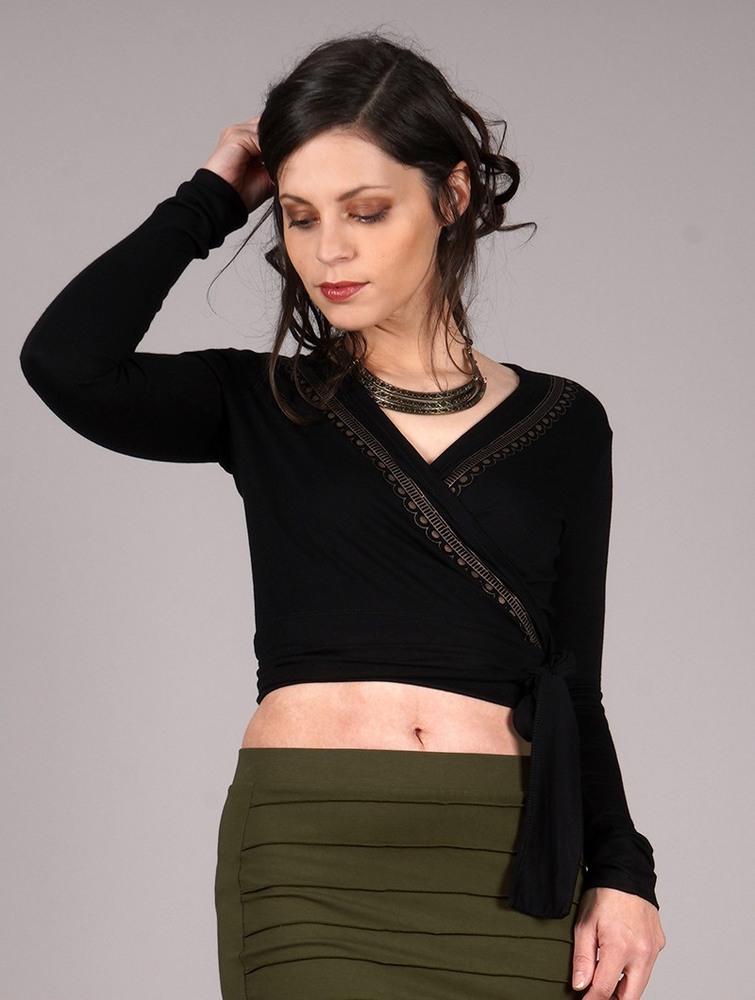 Toonzshop Irwaen Indie Long Sleeved Crop Top Naisten Topit Mustat | 7803SQVAI