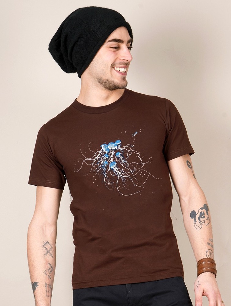 Toonzshop Jellyfish Printed Short Sleeve T-shirt Miesten T-Paita Ruskea | 3051XZRLW