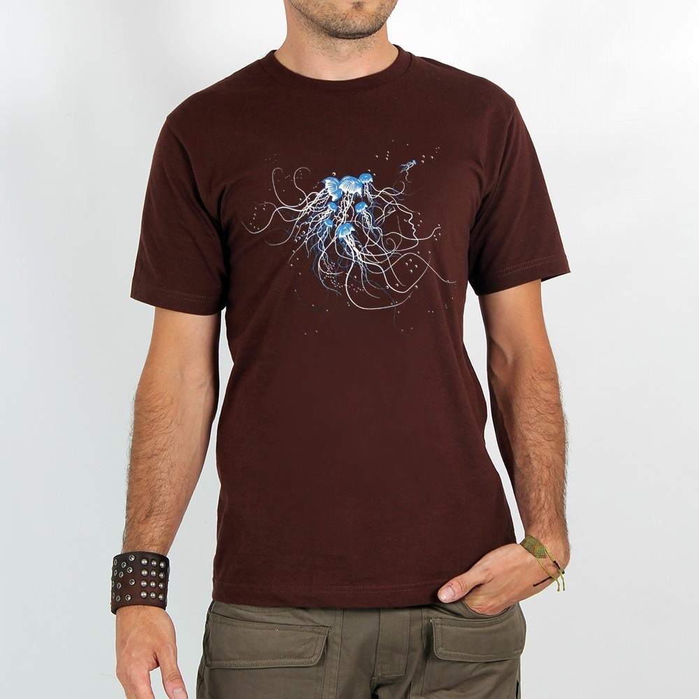 Toonzshop Jellyfish Printed Short Sleeve T-shirt Miesten T-Paita Ruskea | 3051XZRLW