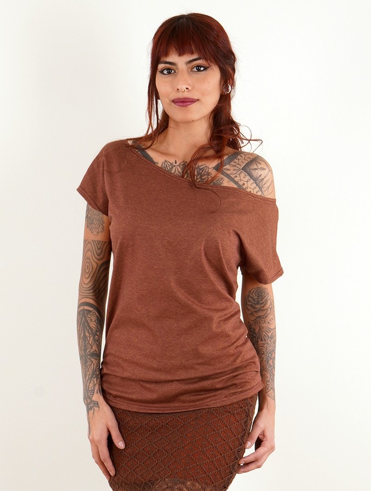 Toonzshop Kayäazü Boat Neck Loose T-shirt Naisten T-Paita Mottled sienna | 6714WSFGP