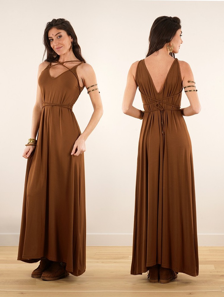 Toonzshop Lazüli Loose And Reversible Strappy Long Dress Naisten Mekko Caramel | 6308VJKNP