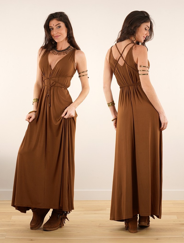 Toonzshop Lazüli Loose And Reversible Strappy Long Dress Naisten Mekko Caramel | 6308VJKNP