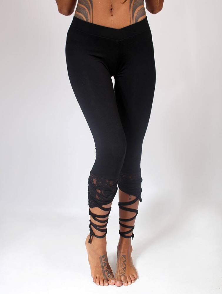 Toonzshop Lï-jaa Short Pointy Leggings With Lace Naisten Leggings Mustat | 2958BRVQG