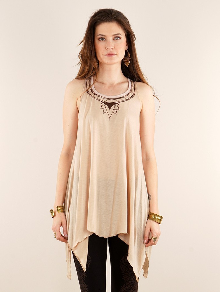 Toonzshop Lotus Luinil Printed Flared Tank Tunic Naisten Topit Beige | 5084YRFUH