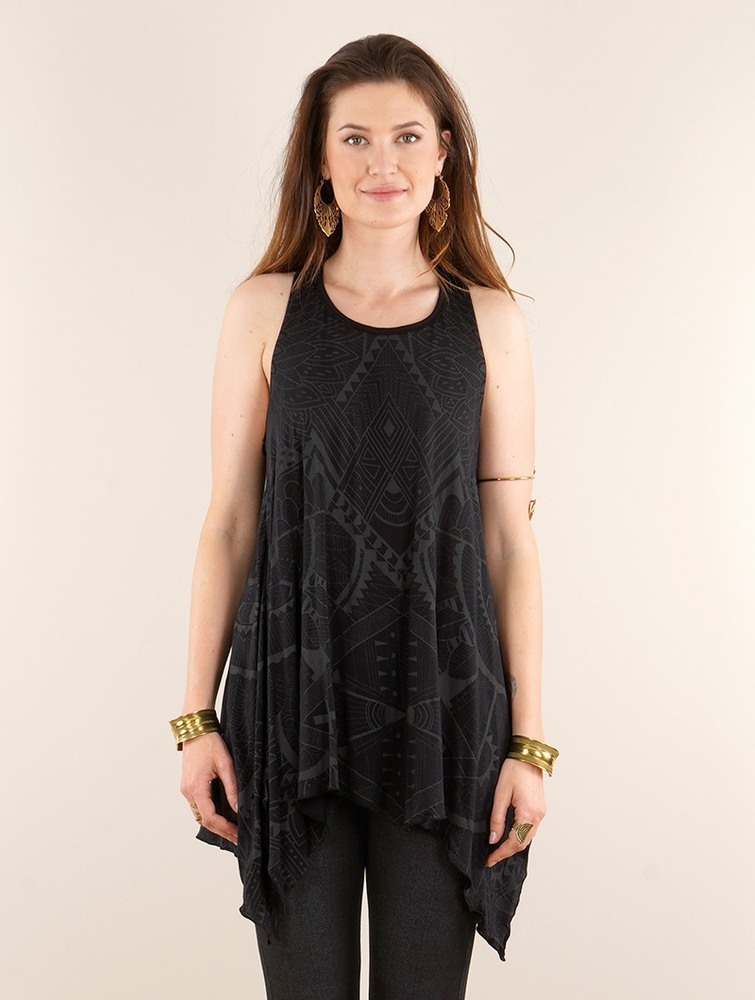 Toonzshop Luinil Africa Printed Flared Tank Tunic Naisten Topit Tummanharmaat | 5834PQHRS