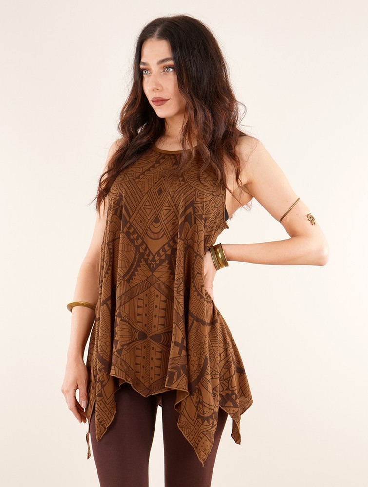 Toonzshop Luinil Africa Printed Flared Tank Tunic Naisten Topit Caramel | 3672FDYLZ