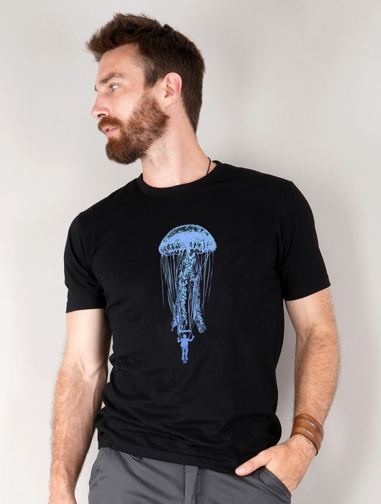 Toonzshop Medusa Parachute Printed Short Sleeve T-shirt Miesten T-Paita Mustat | 0298KYDWJ