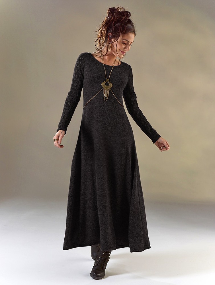 Toonzshop Melisandre Crochet Long Sleeve Long Sweater Dress Naisten Mekko Mustat | 2684EHQRZ