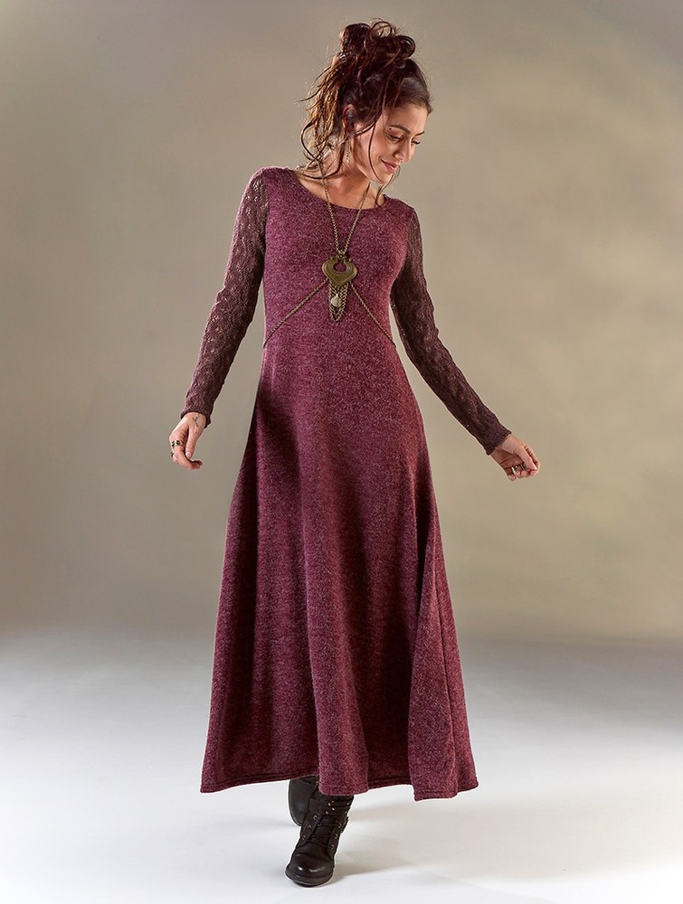 Toonzshop Melisandre Crochet Long Sleeve Long Sweater Dress Naisten Mekko Wine | 5209OFXMY