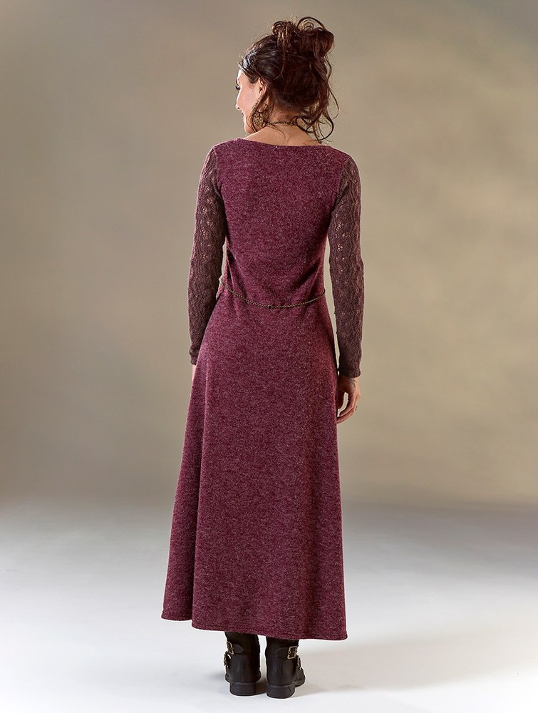 Toonzshop Melisandre Crochet Long Sleeve Long Sweater Dress Naisten Mekko Wine | 5209OFXMY