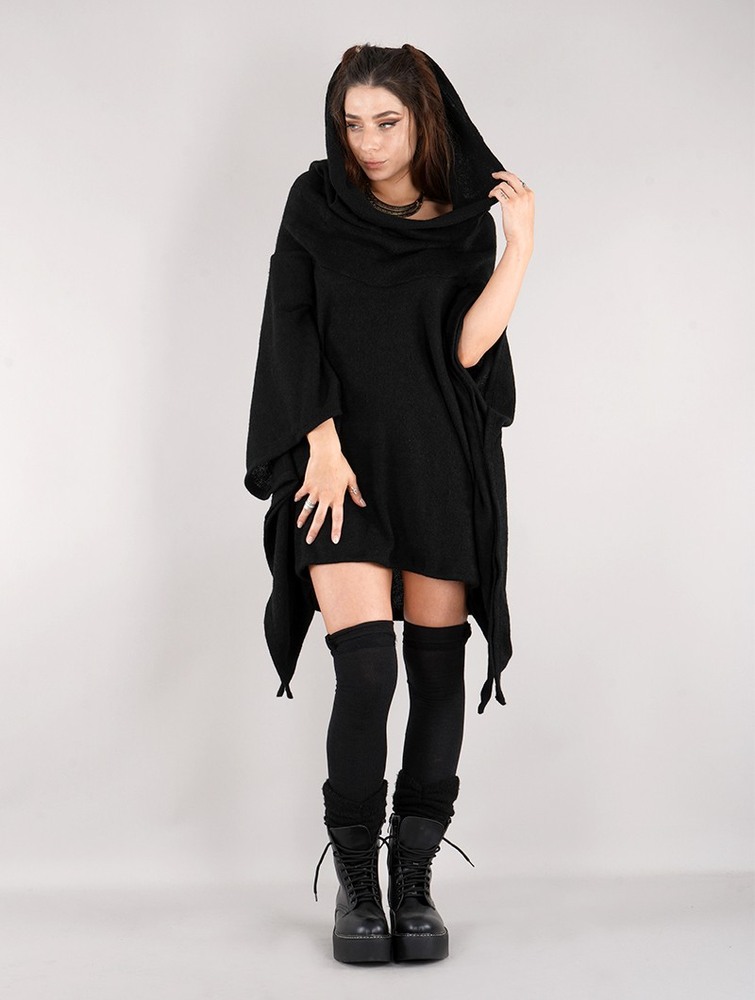 Toonzshop Nethmi Hooded Long Sweater Naisten Villapaita Mustat | 8914ITSXY