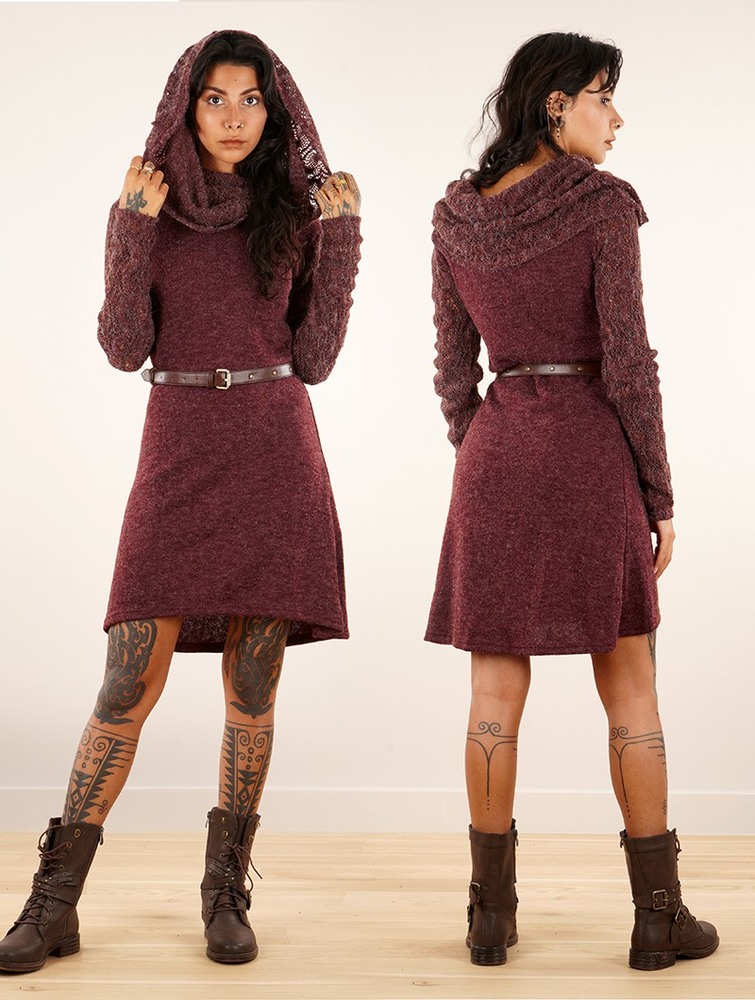 Toonzshop Nouchka Crochet Sleeves And Big Collar Skater Sweater Dress Naisten Mekko Wine | 3041HFPGE