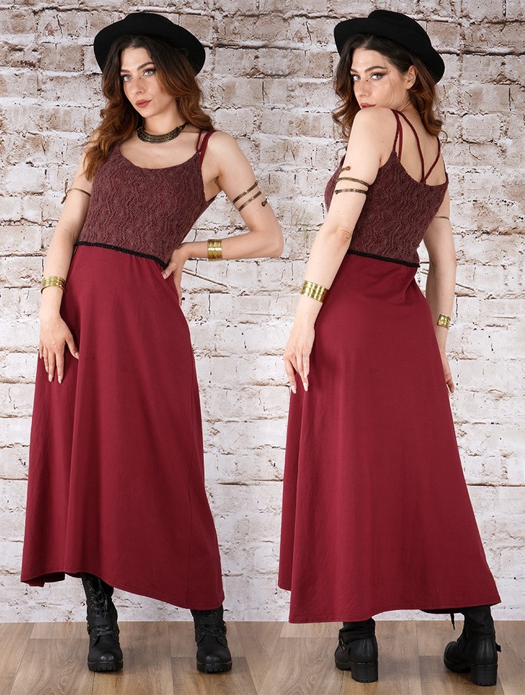 Toonzshop Nymph Long Dress With A Crochet Chest Naisten Mekko Wine | 9738FYKLU