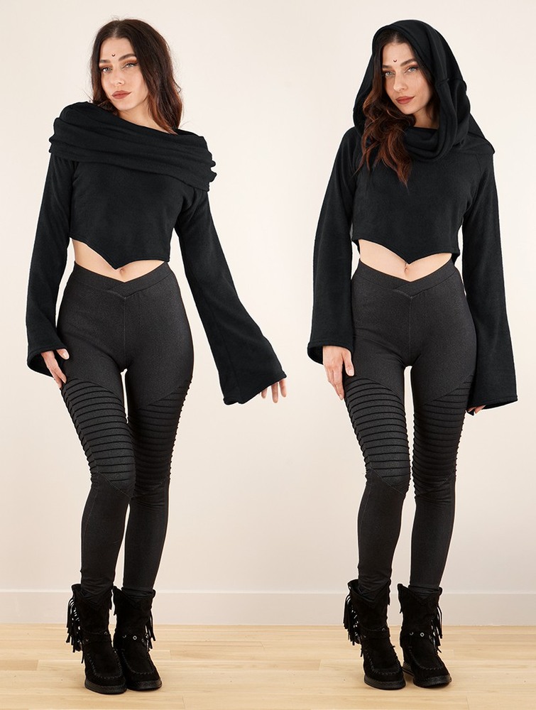 Toonzshop Obsidian Flared Sleeve Crop Sweater Naisten Villapaita Mustat | 3705KAFNC