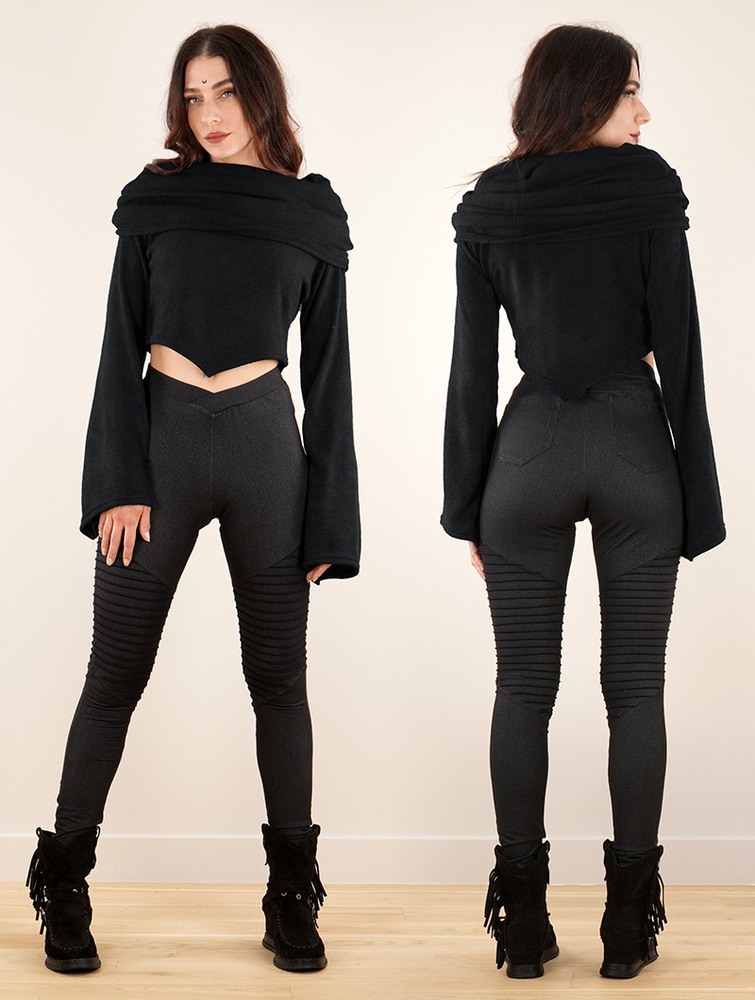 Toonzshop Obsidian Flared Sleeve Crop Sweater Naisten Villapaita Mustat | 3705KAFNC