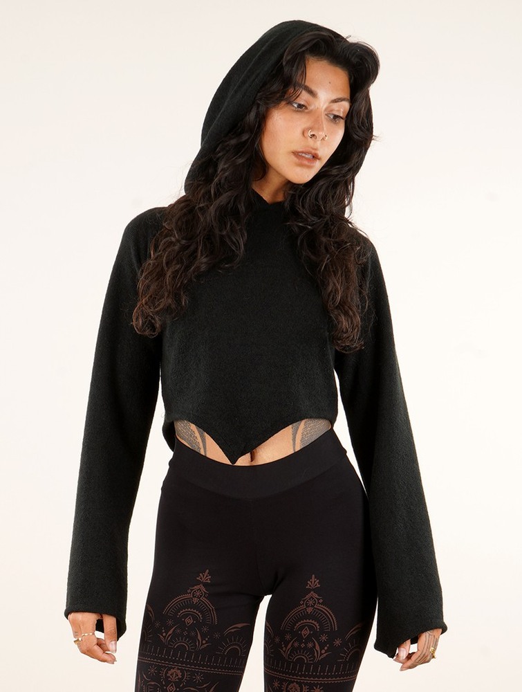 Toonzshop Obsidian Flared Sleeve Crop Sweater Naisten Villapaita Mustat | 3705KAFNC