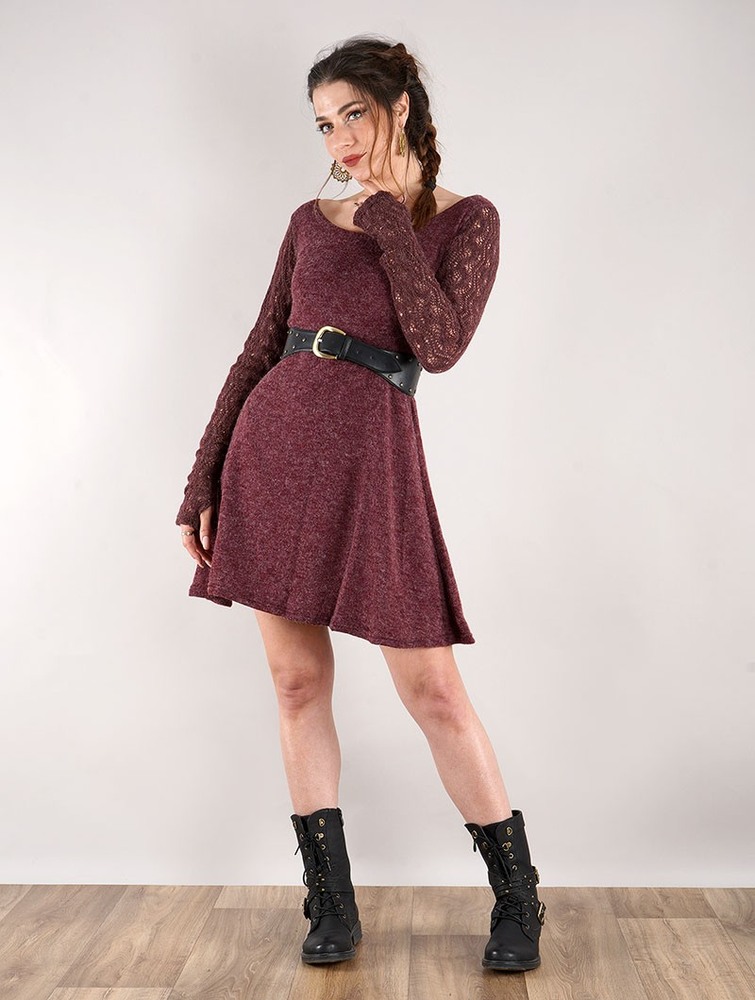 Toonzshop Oroshï Crochet Sleeve Sweater Dress Naisten Mekko Wine | 9036SFQNG