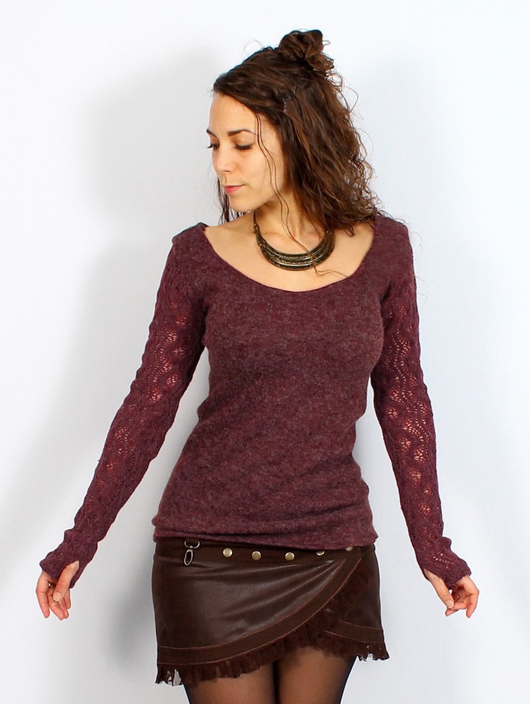 Toonzshop Oroshï Crochet Sleeve Sweater Naisten Villapaita Wine | 2704FPXSD