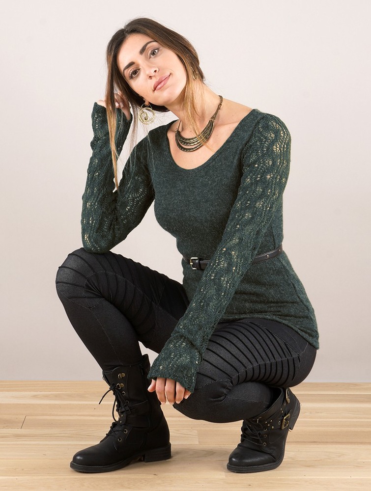 Toonzshop Oroshï Crochet Sleeve Sweater Naisten Villapaita Tummansininen | 3012TCAYS