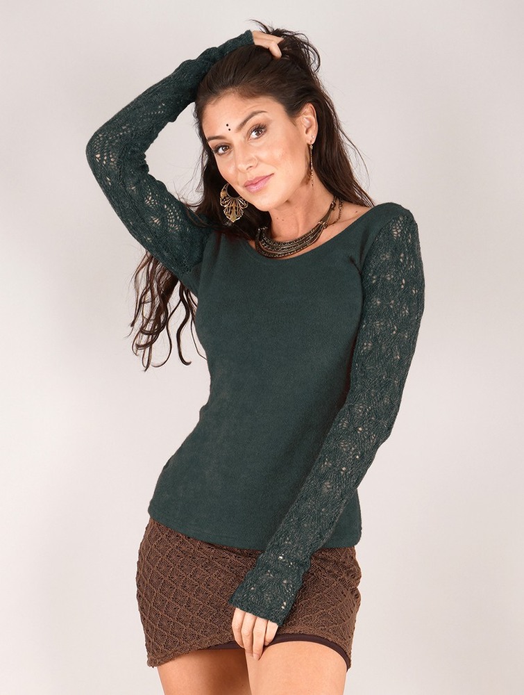 Toonzshop Oroshï Crochet Sleeve Sweater Naisten Villapaita Tummansininen | 3012TCAYS