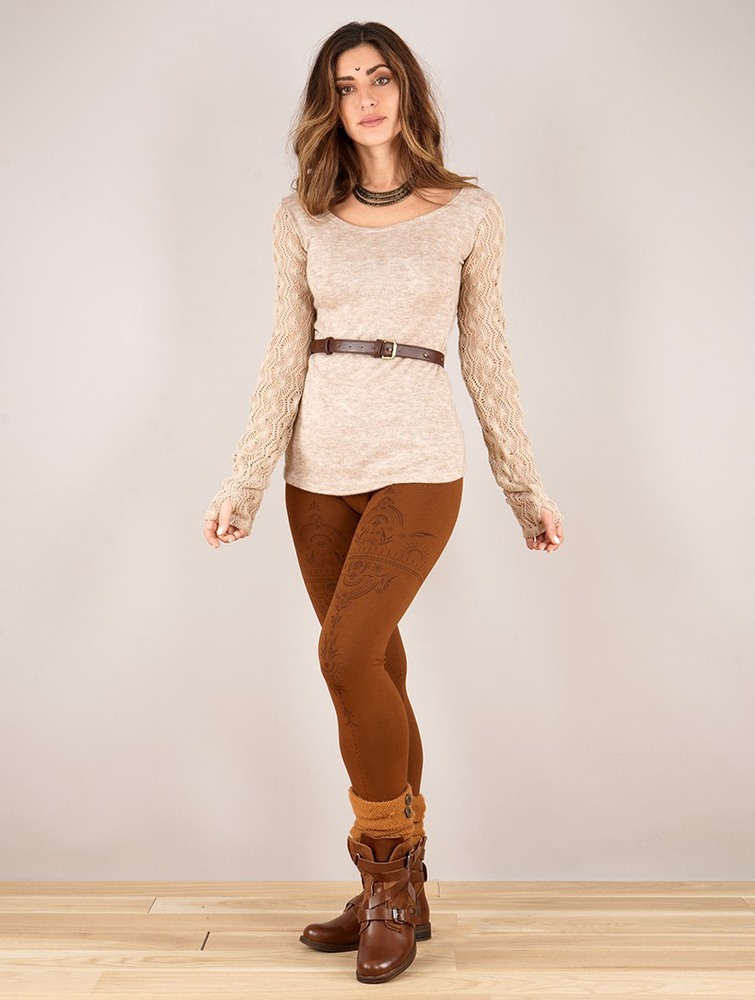 Toonzshop Oroshï Crochet Sleeve Sweater Naisten Villapaita Beige | 9310ZBOEY