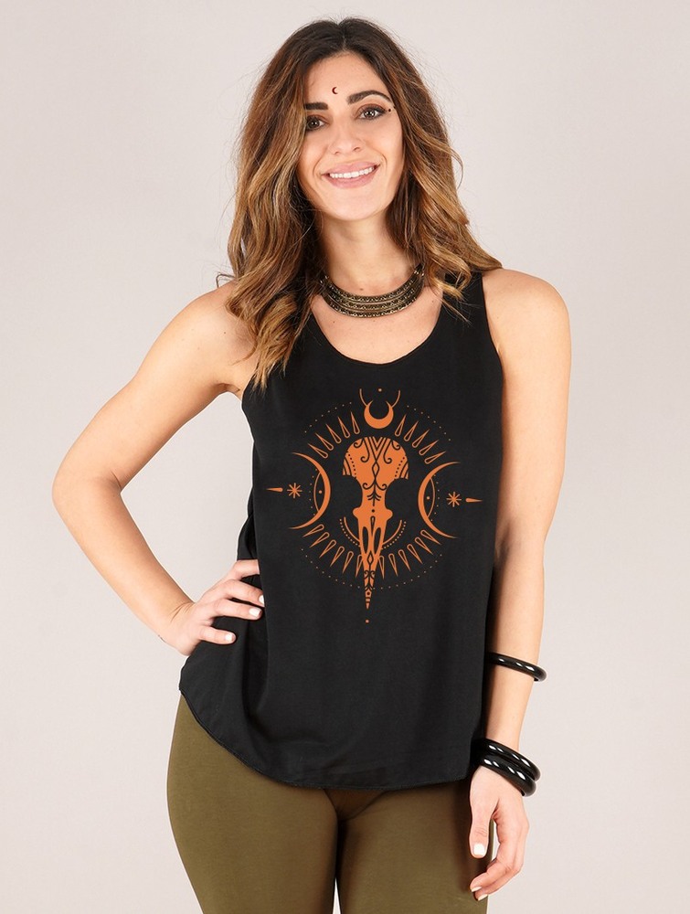 Toonzshop Ridaloo Printed Tank Top Naisten Hihaton Paita Mustat Oranssi | 4287DIYBE