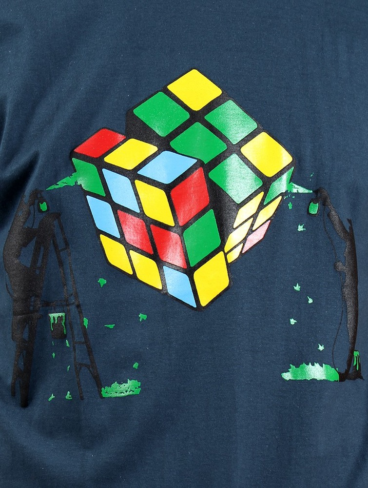 Toonzshop Rubik's Cube Graffiti Printed Short Sleeve T-shirt Miesten T-Paita Tummansininen | 6517RHPKQ