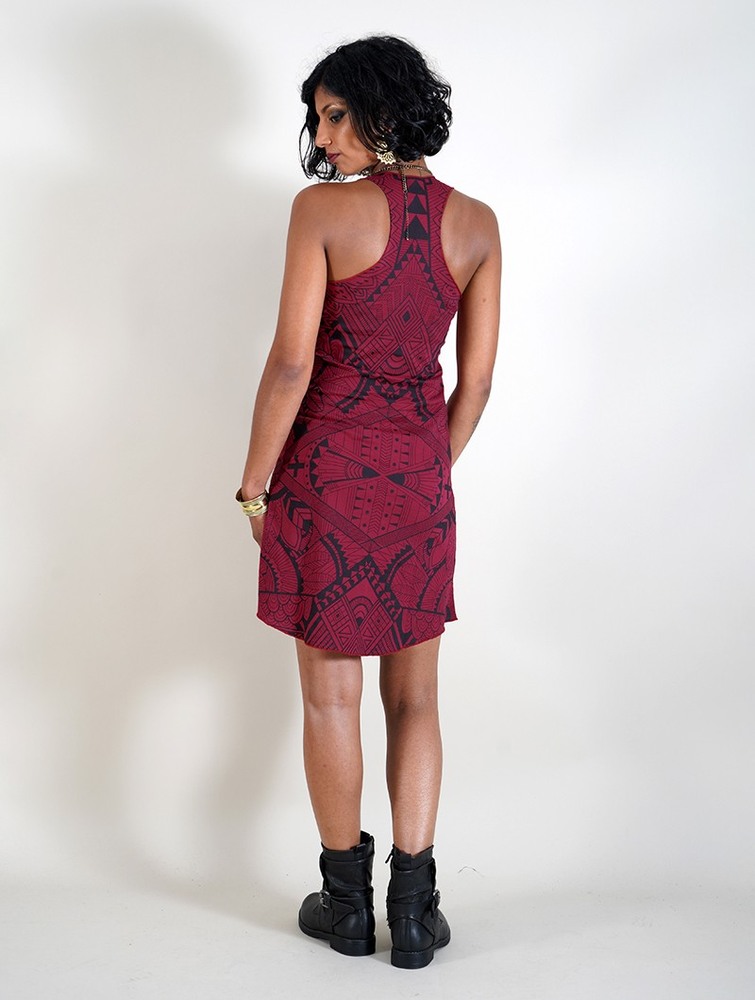 Toonzshop Vairë Africa Printed Sleeveless Short Dress Naisten Mekko Wine | 4537WKBDO