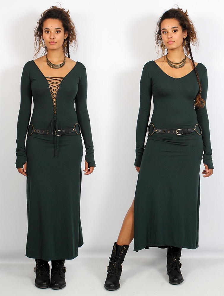 Toonzshop Valkyrie Lace-up Split Long Dress Naisten Mekko Sinivihreä | 6890VXARE