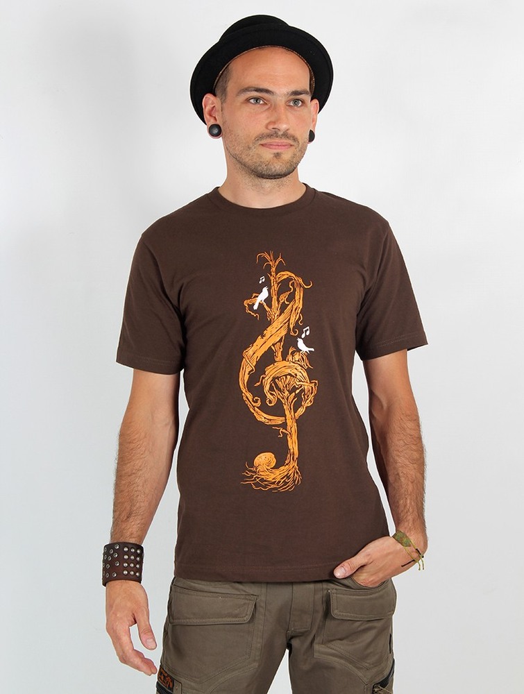 Toonzshop Vegetal Treble Clef Printed Short Sleeve T-shirt Miesten T-Paita Ruskea | 4089ZHUIM