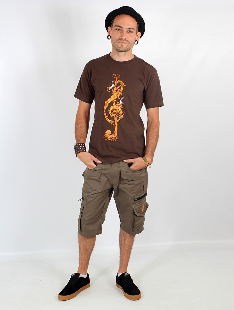 Toonzshop Vegetal Treble Clef Printed Short Sleeve T-shirt Miesten T-Paita Ruskea | 4089ZHUIM