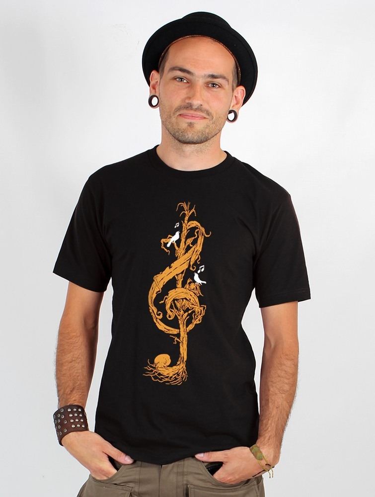 Toonzshop Vegetal Treble Clef Printed Short Sleeve T-shirt Miesten T-Paita Mustat | 4918TBYNA