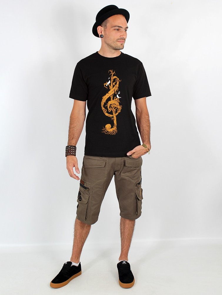 Toonzshop Vegetal Treble Clef Printed Short Sleeve T-shirt Miesten T-Paita Mustat | 4918TBYNA