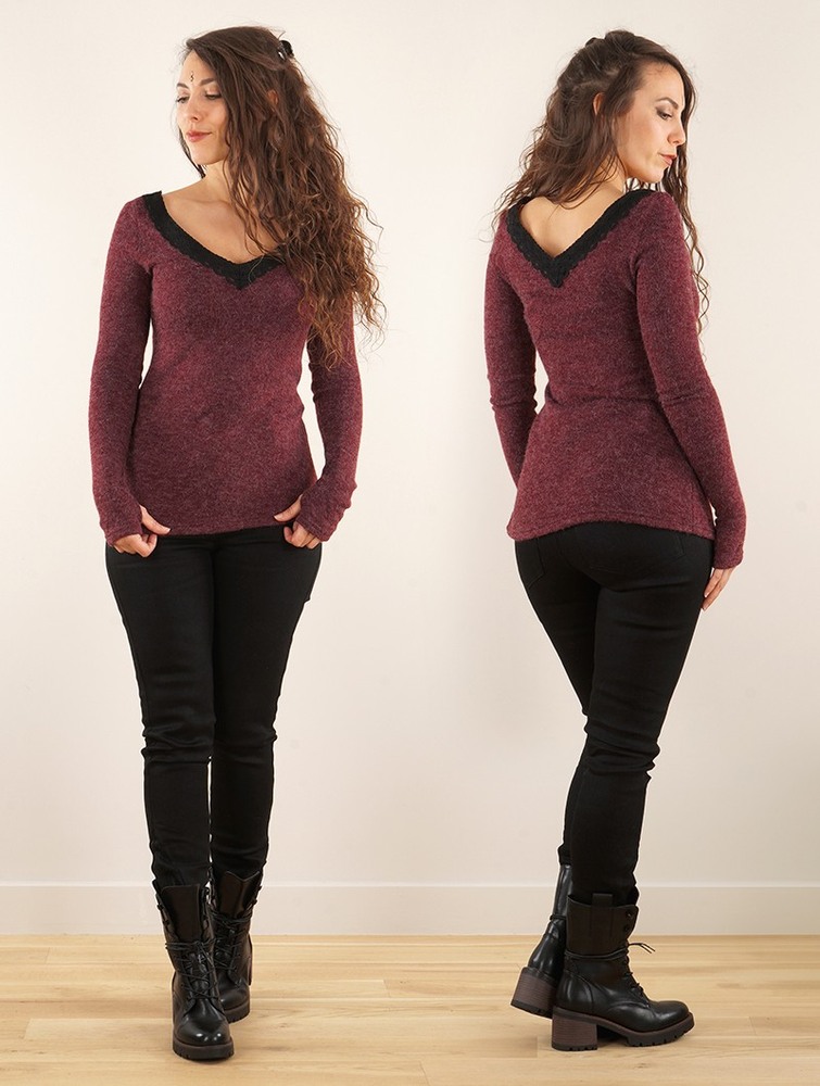 Toonzshop Ysälys Reversible Crochet-neck Sweater Naisten Villapaita Wine | 0623ZKLMH