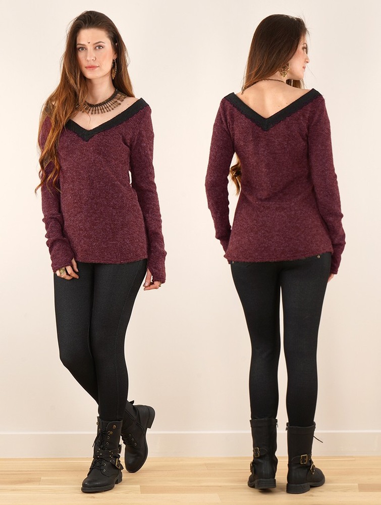 Toonzshop Ysälys Reversible Crochet-neck Sweater Naisten Villapaita Wine | 0623ZKLMH