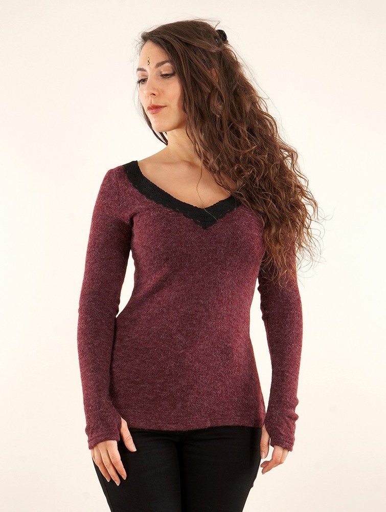 Toonzshop Ysälys Reversible Crochet-neck Sweater Naisten Villapaita Wine | 0623ZKLMH